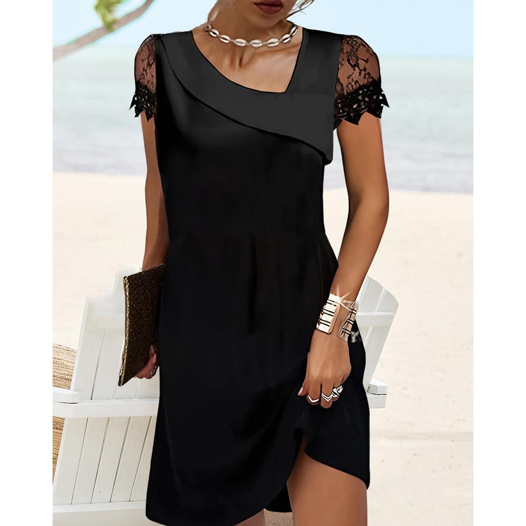 Audrey | Women’s Short Sleeve Dress with Lace Panels