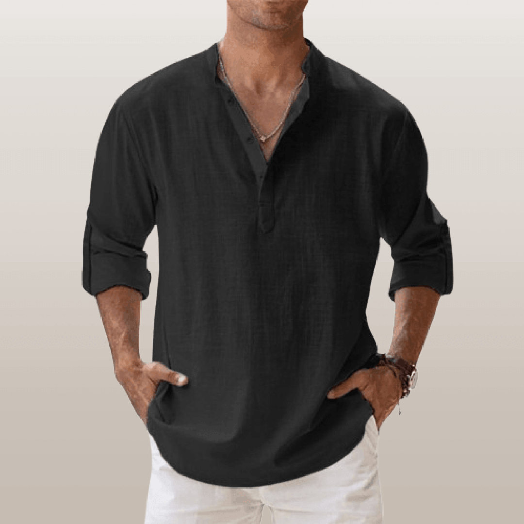 Isaac | Men’s Linen Blend Henley Shirt with Button Placket