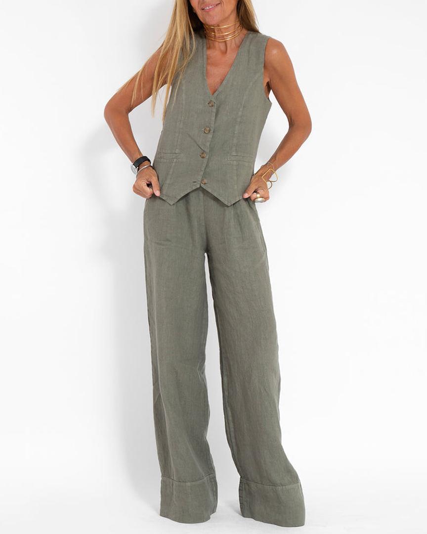 Lioren | Women’s Sleeveless Vest and Wide-Leg Trousers Set