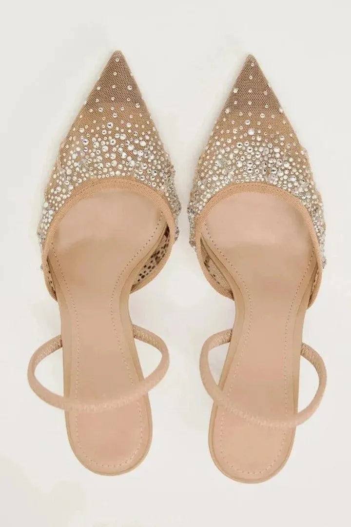Bella | Pointed Toe Slingback Heels with Crystal Detail