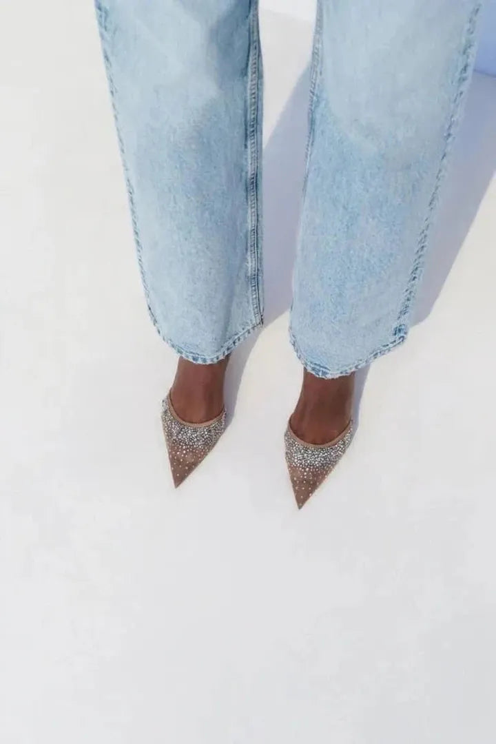 Bella | Pointed Toe Slingback Heels with Crystal Detail