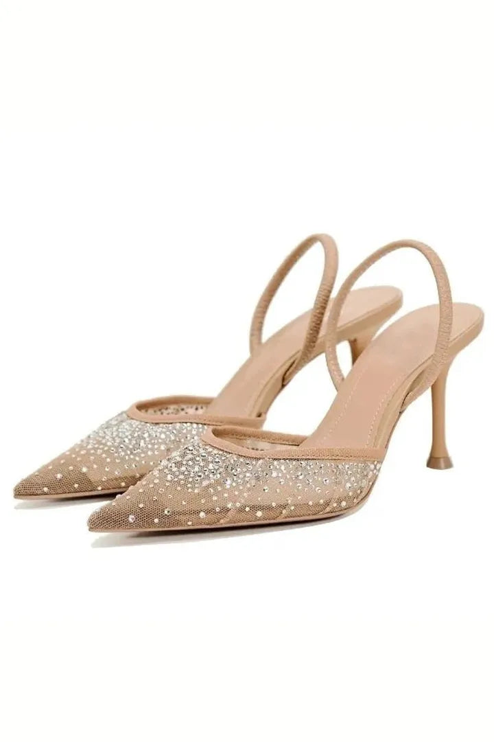 Bella | Pointed Toe Slingback Heels with Crystal Detail