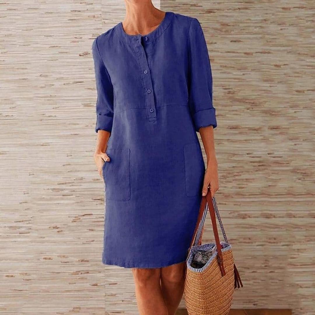 Olivia | Women’s Button-Front Shirt Dress with Side Pockets