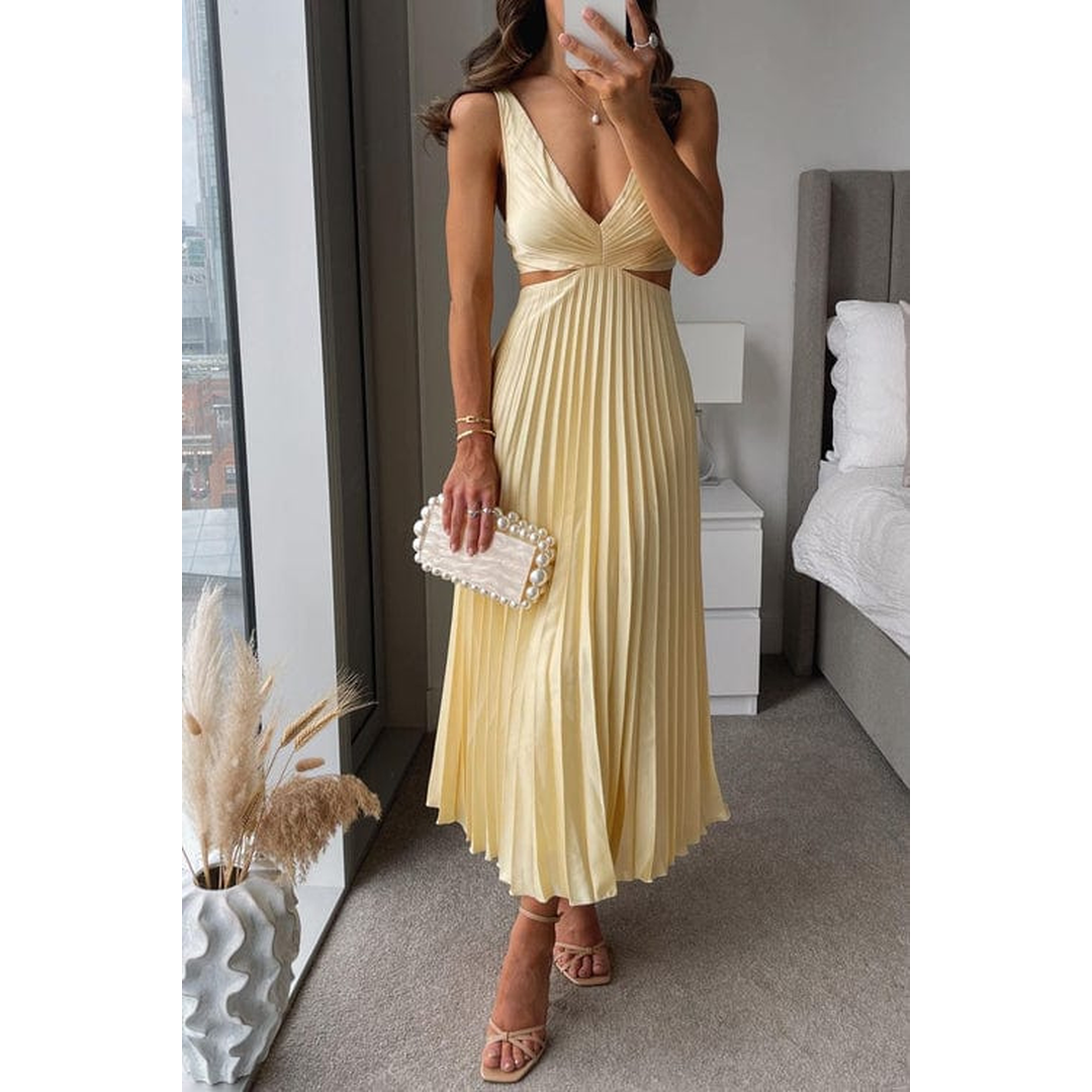 Lily | Women’s Sleeveless Pleated V-Neck Midi Dress