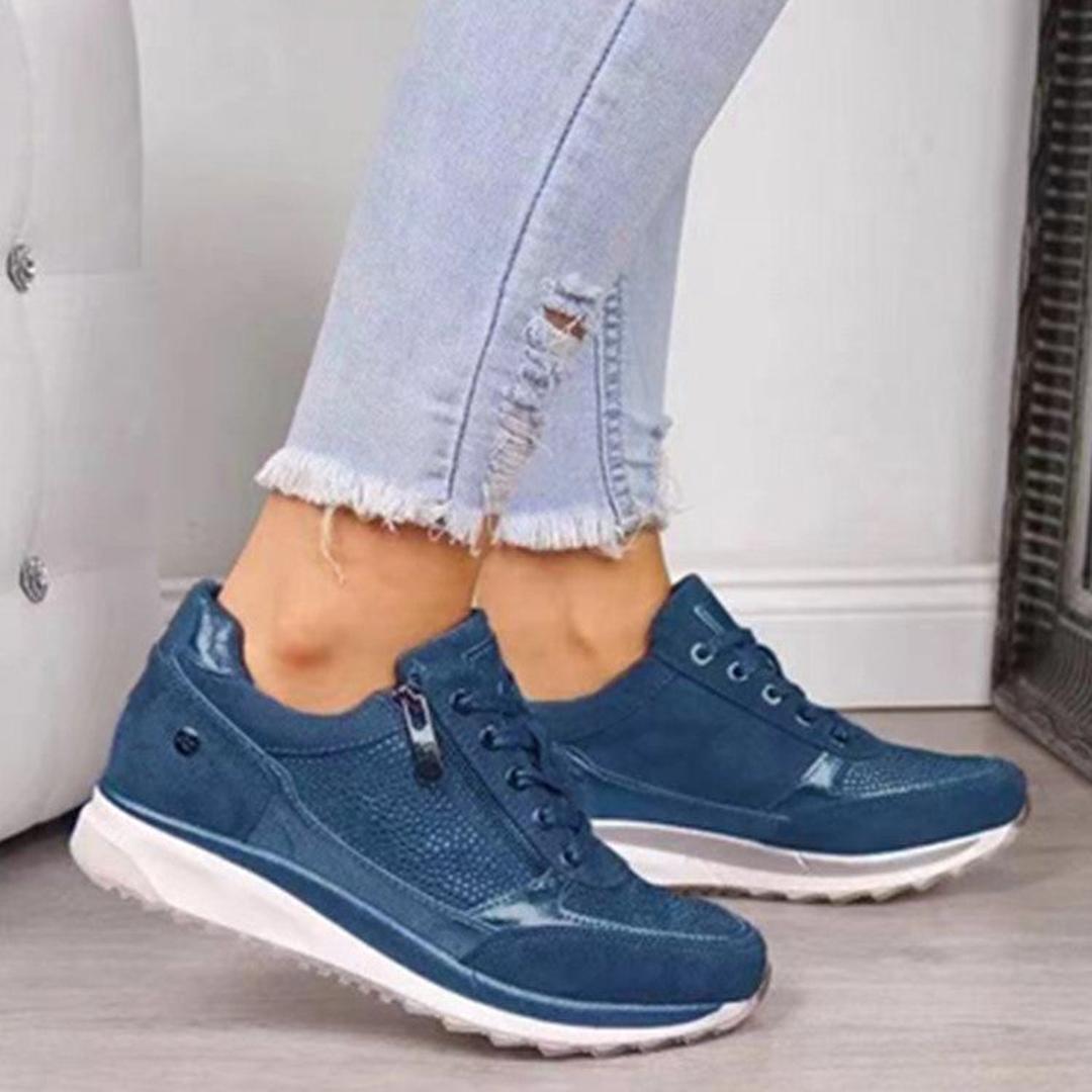 Olive | Women’s Lace-Up Sneakers with Side Zipper