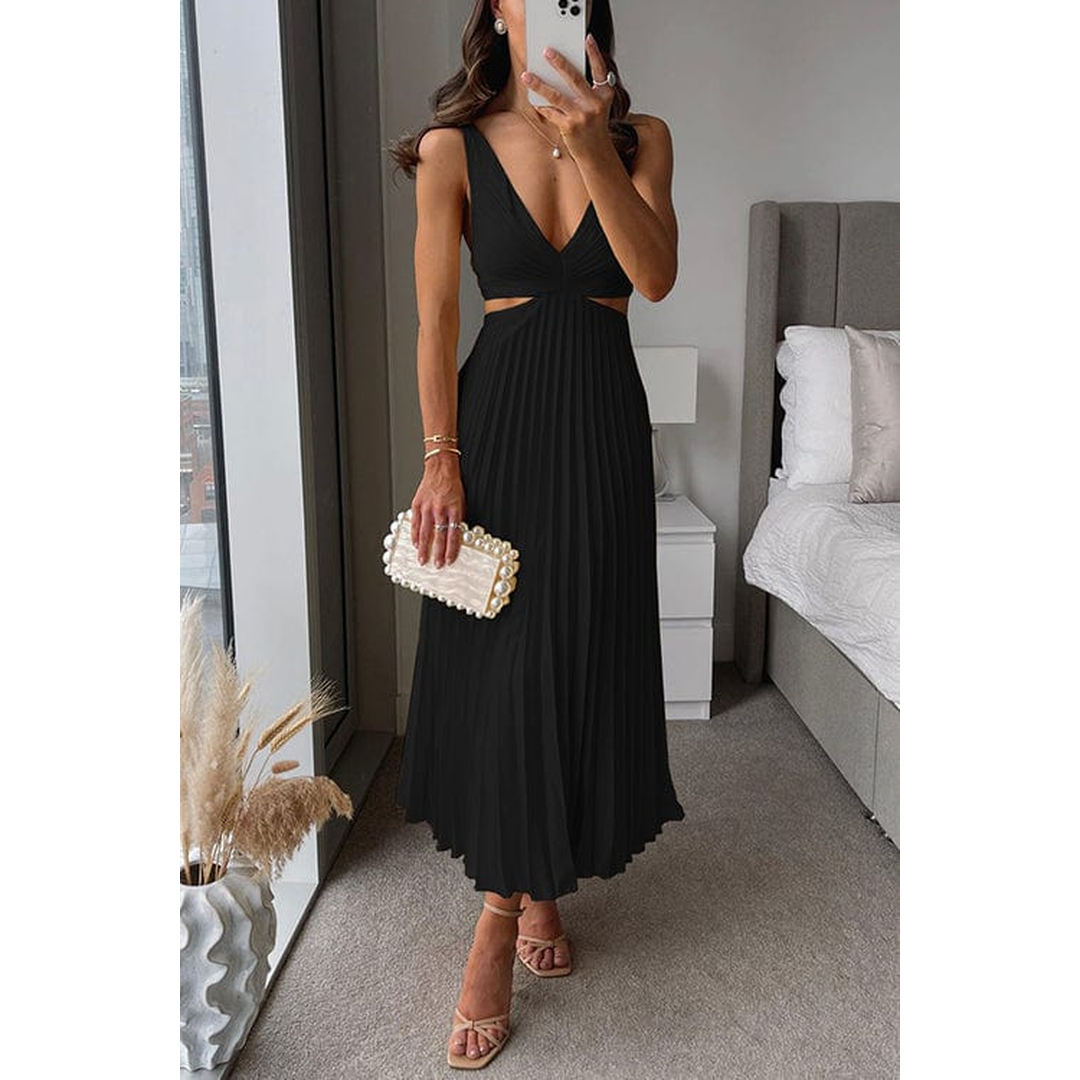 Lily | Women’s Sleeveless Pleated V-Neck Midi Dress