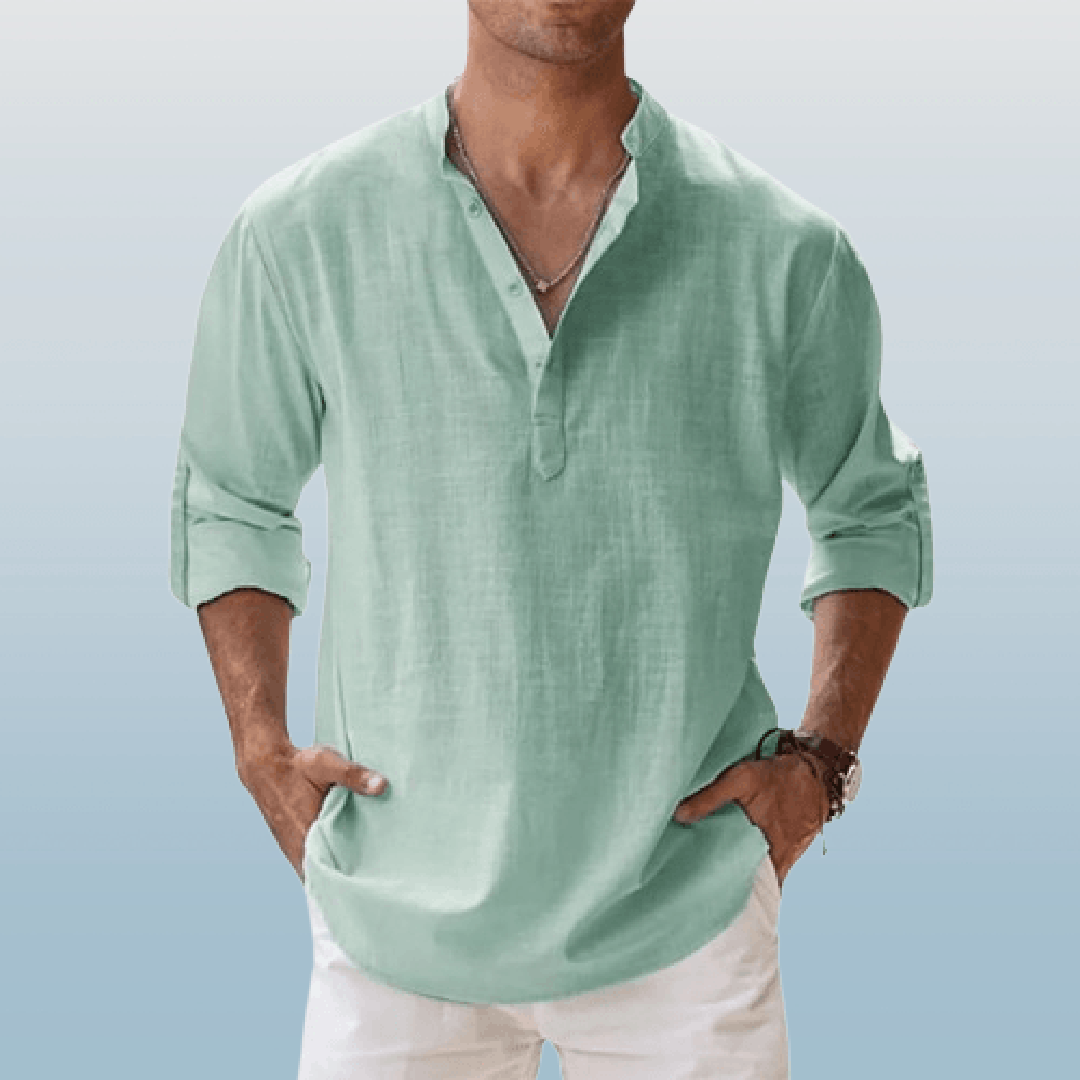 Isaac | Men’s Linen Blend Henley Shirt with Button Placket