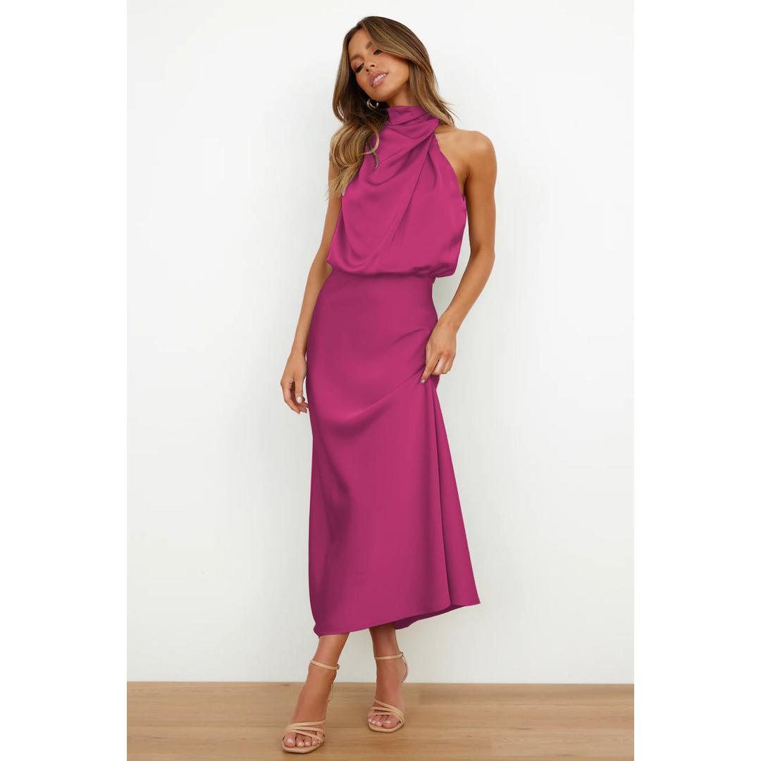 Alessia | Women’s Satin Evening Dress with Halter Neck