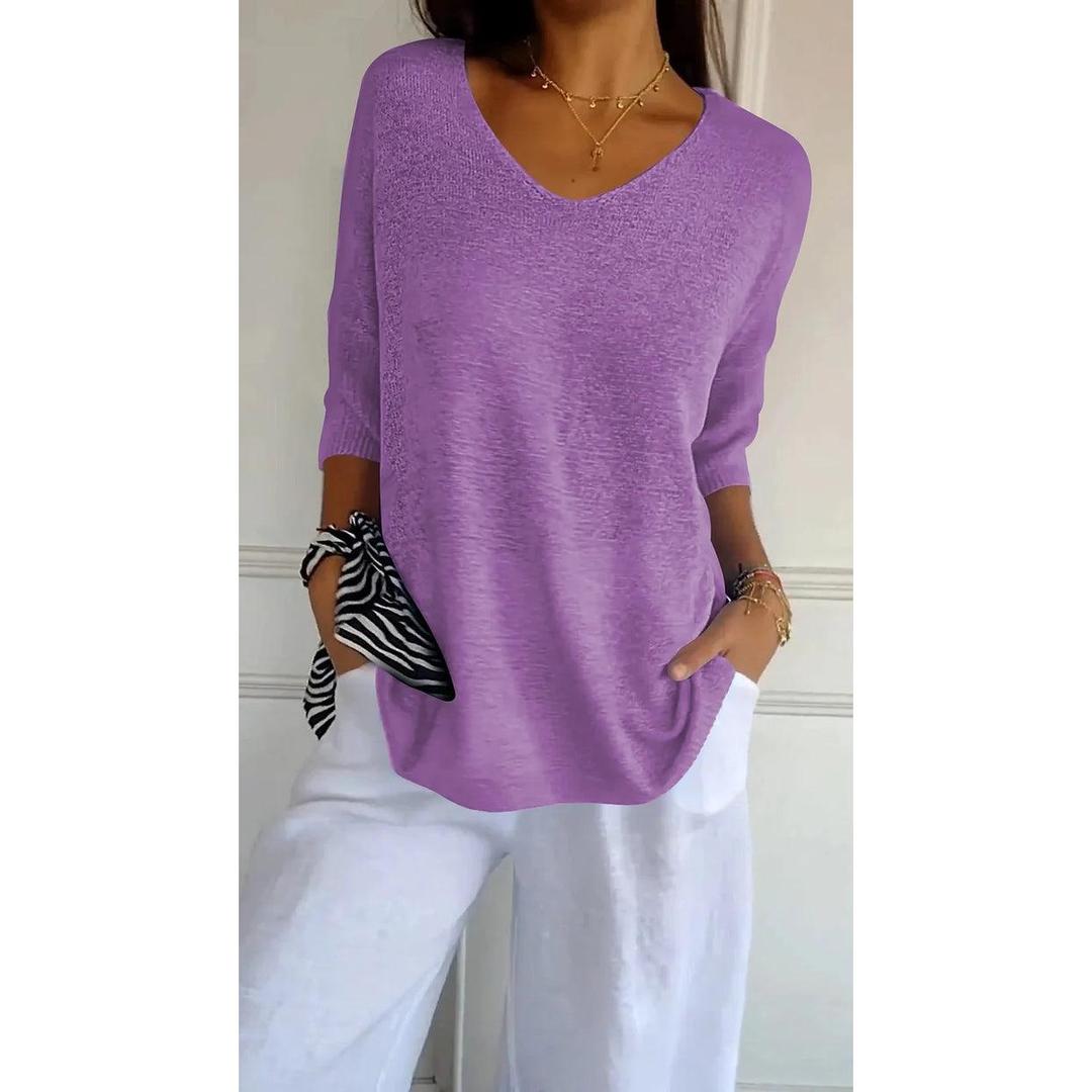 Emily | Women’s V-Neck Knit Top with Three-Quarter Sleeves