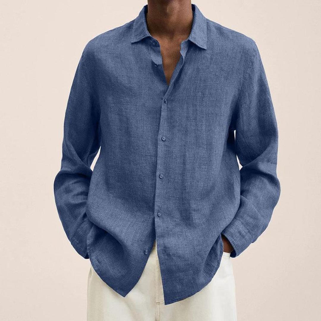 Luca | Men’s Linen Blend Long Sleeve Shirt with Classic Collar