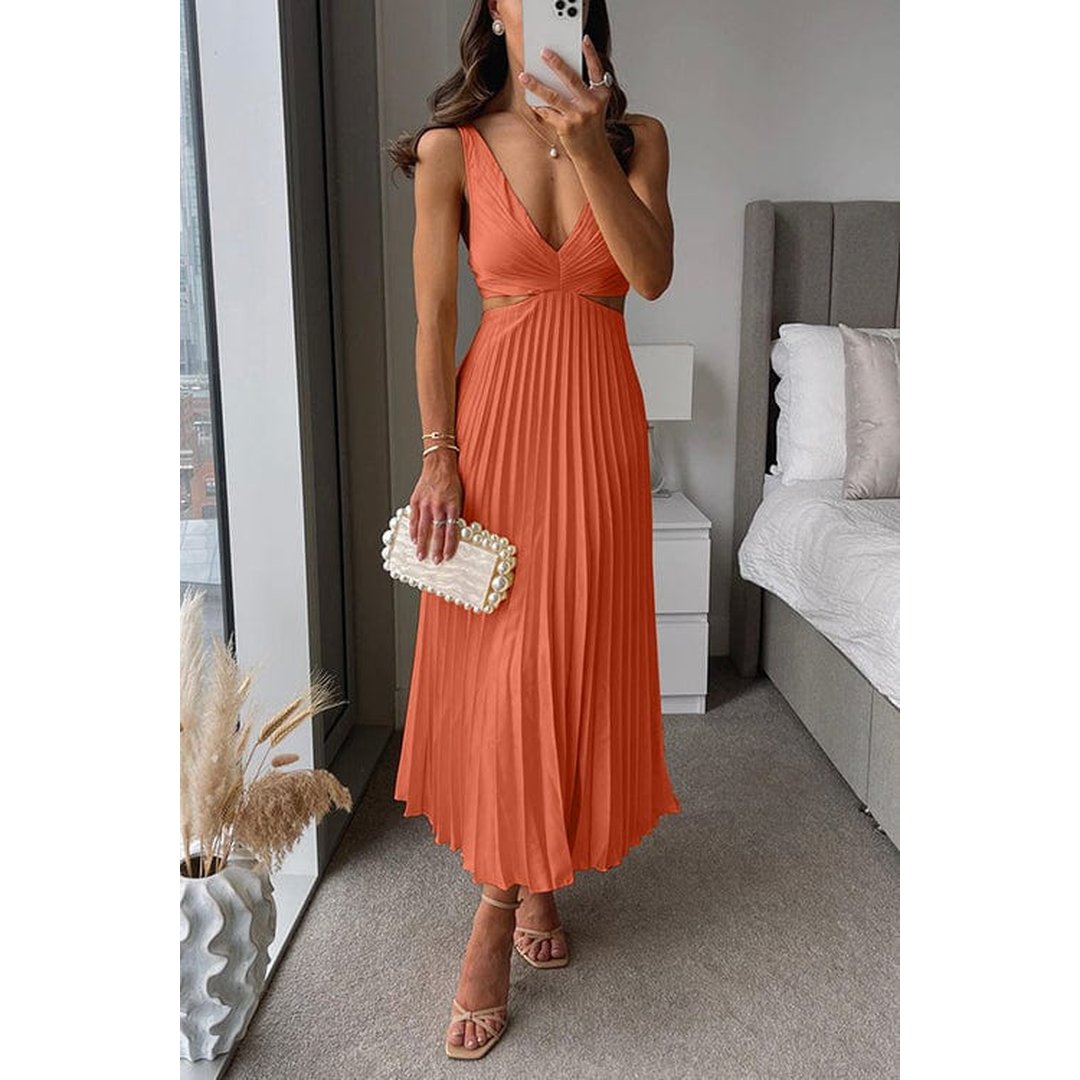 Lily | Women’s Sleeveless Pleated V-Neck Midi Dress