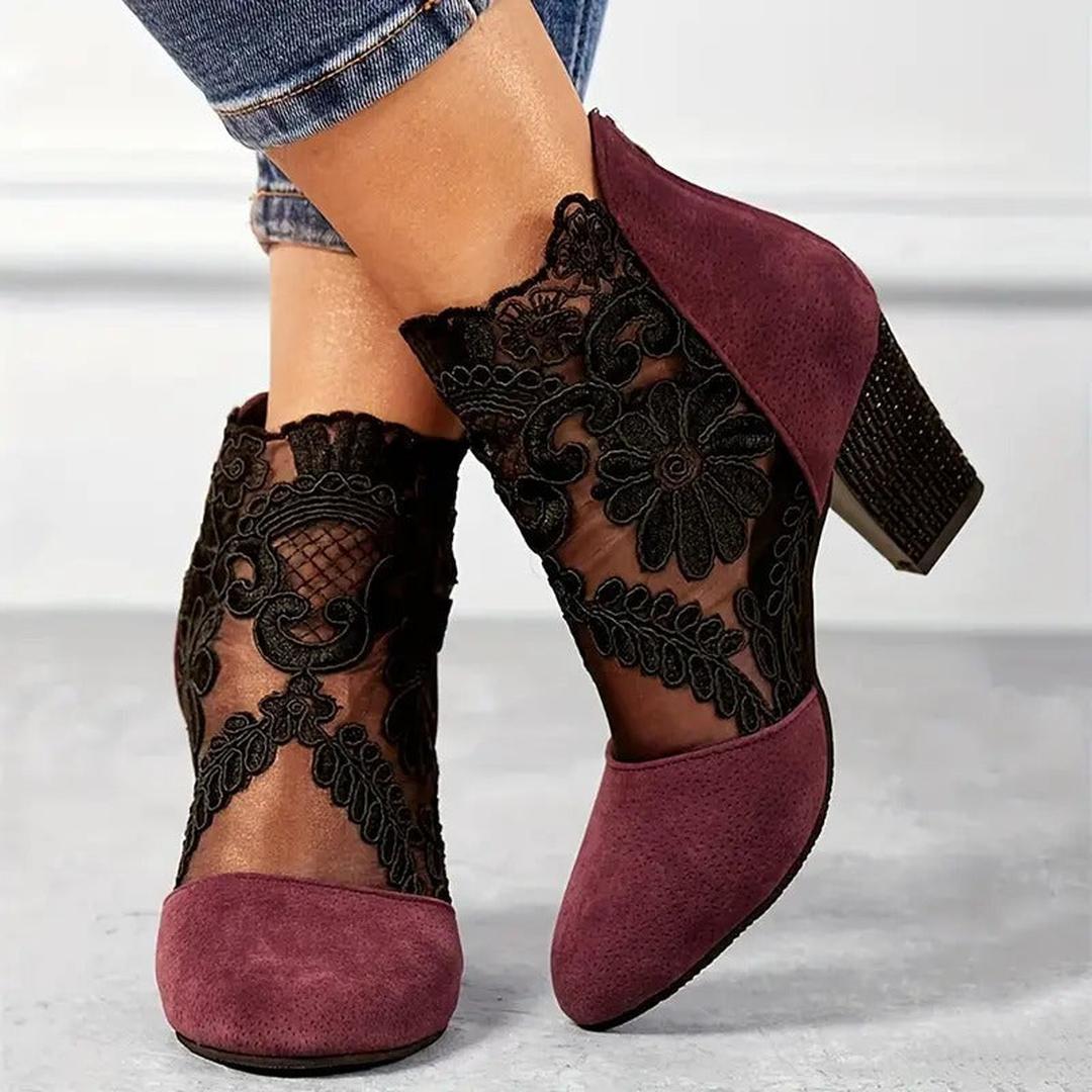Madeline | Women’s Lace Panel Block Heel Shoes