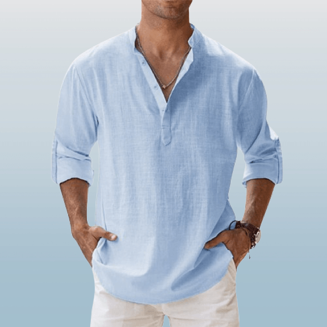 Isaac | Men’s Linen Blend Henley Shirt with Button Placket