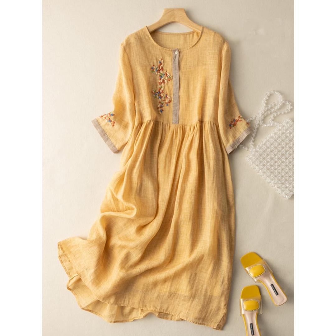 Lily | Women’s Embroidered Linen Midi Dress