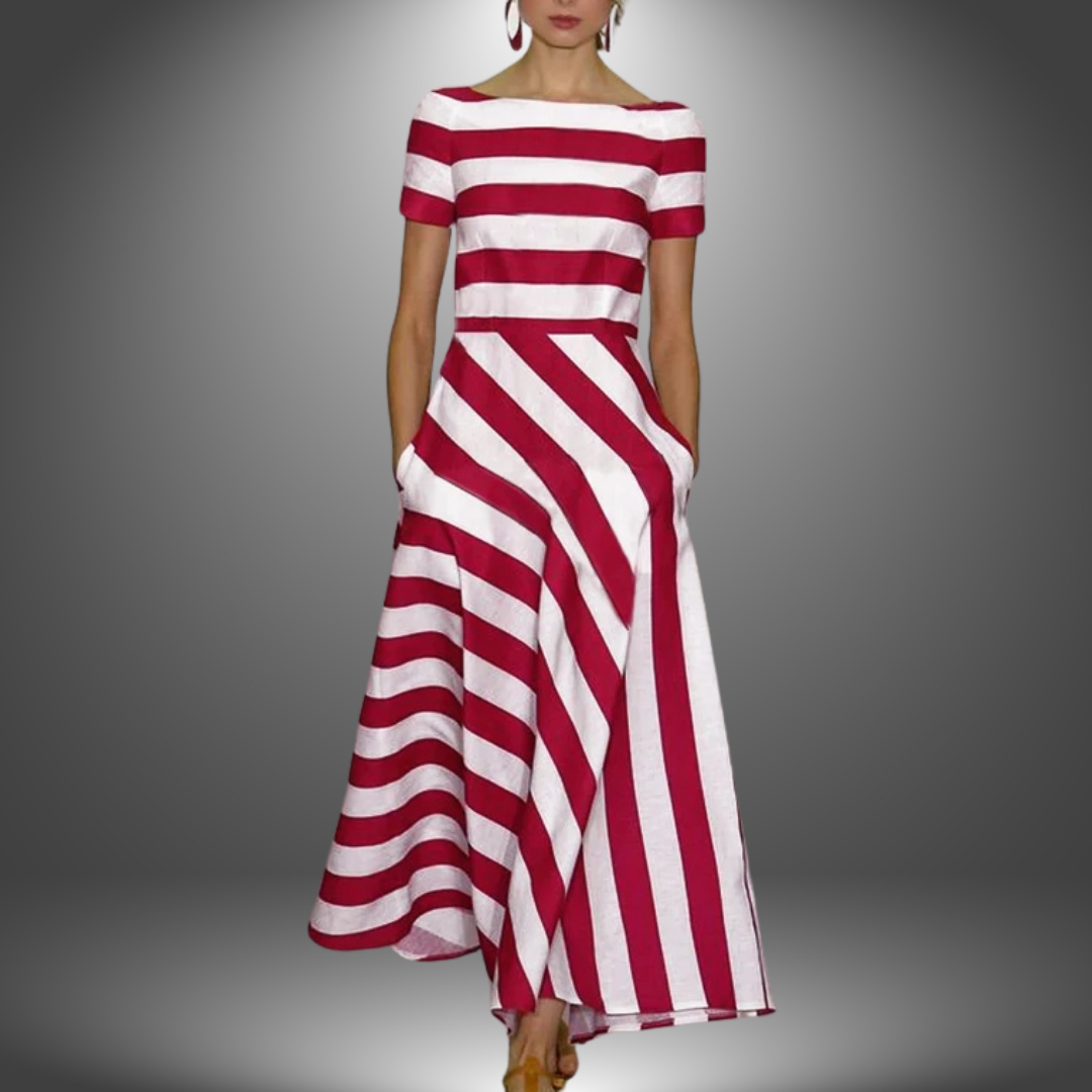 Poppy | Striped A-Line Maxi Dress with Boat Neckline