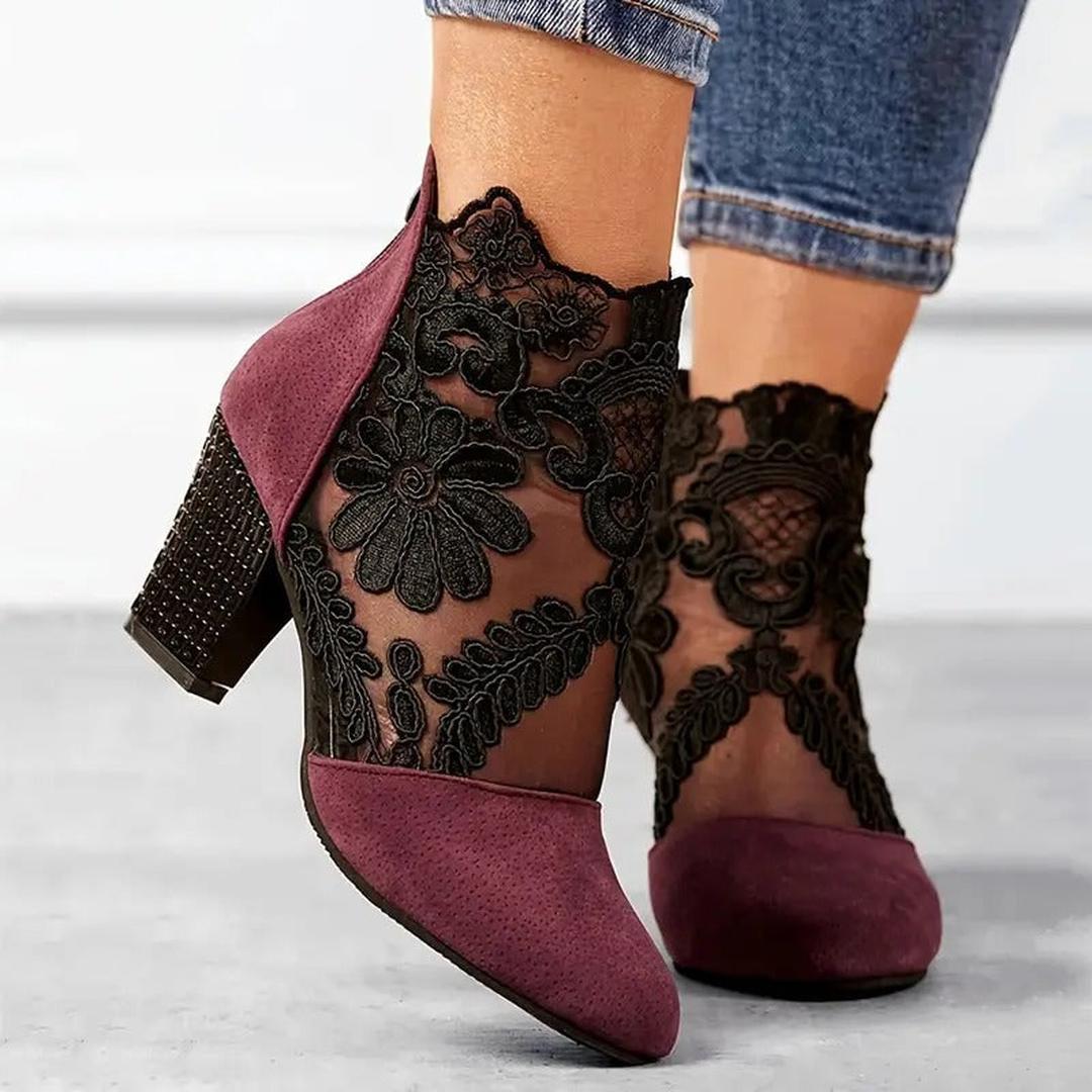 Madeline | Women’s Lace Panel Block Heel Shoes