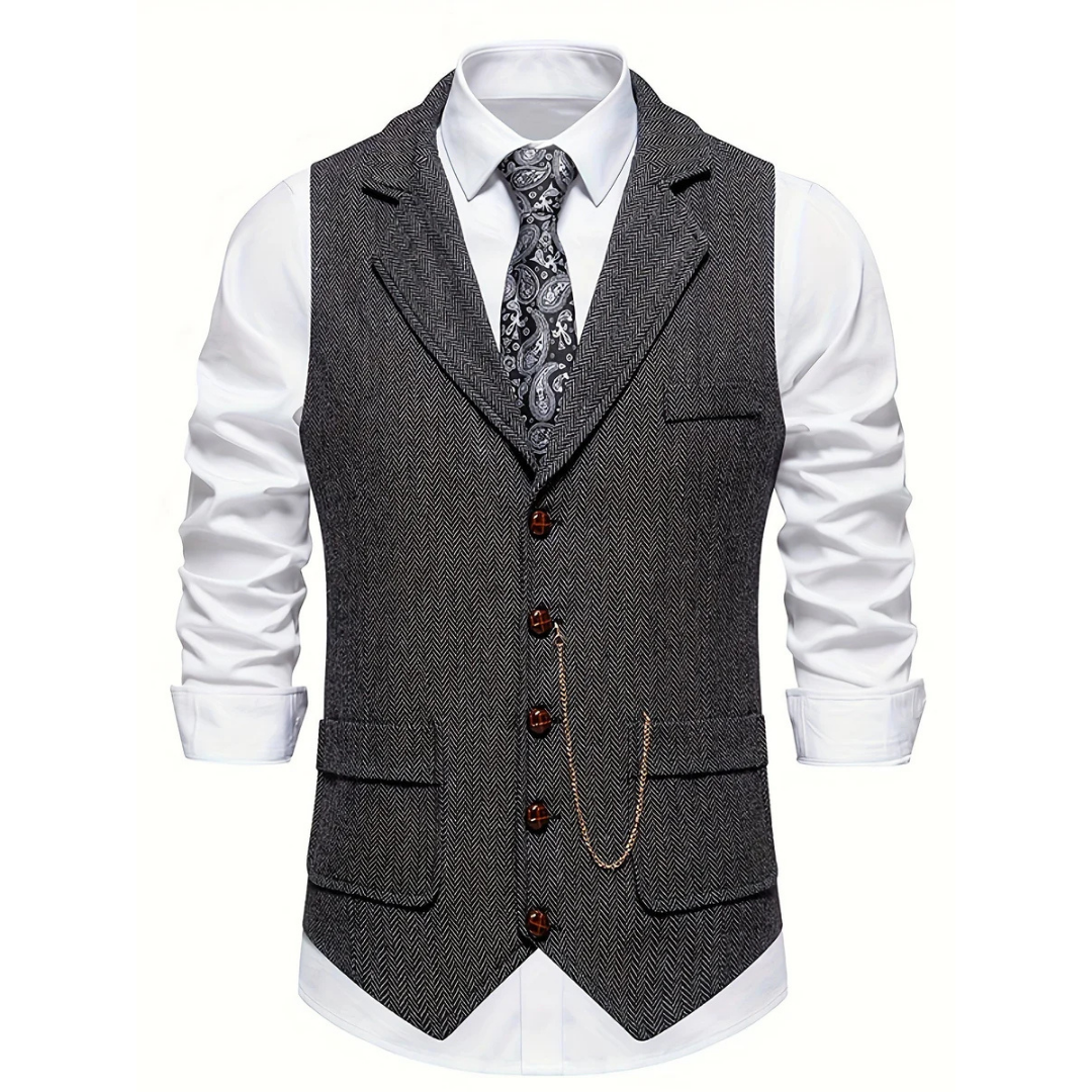 Victor | Men’s Button-Up Herringbone Vest with Pockets