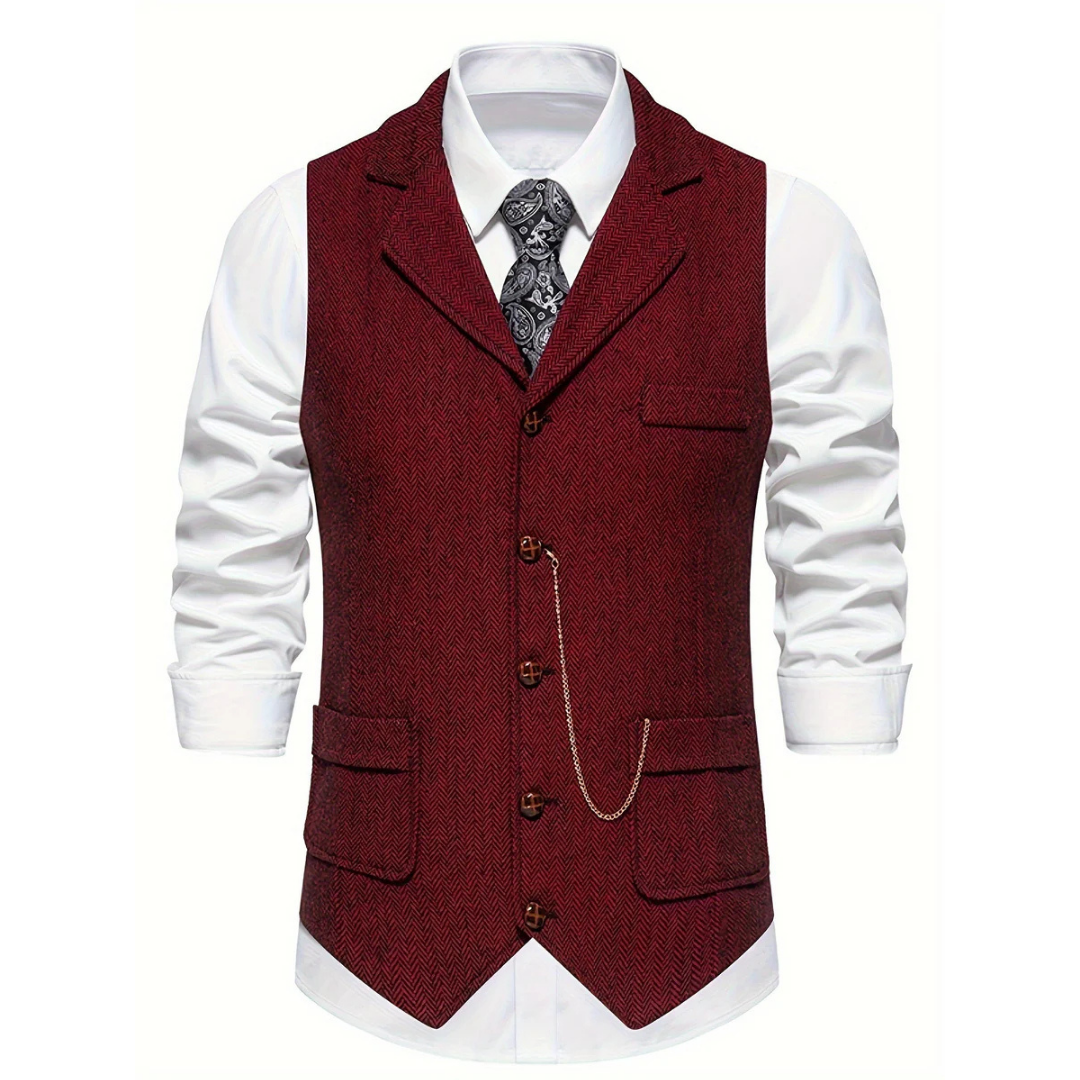 Victor | Men’s Button-Up Herringbone Vest with Pockets