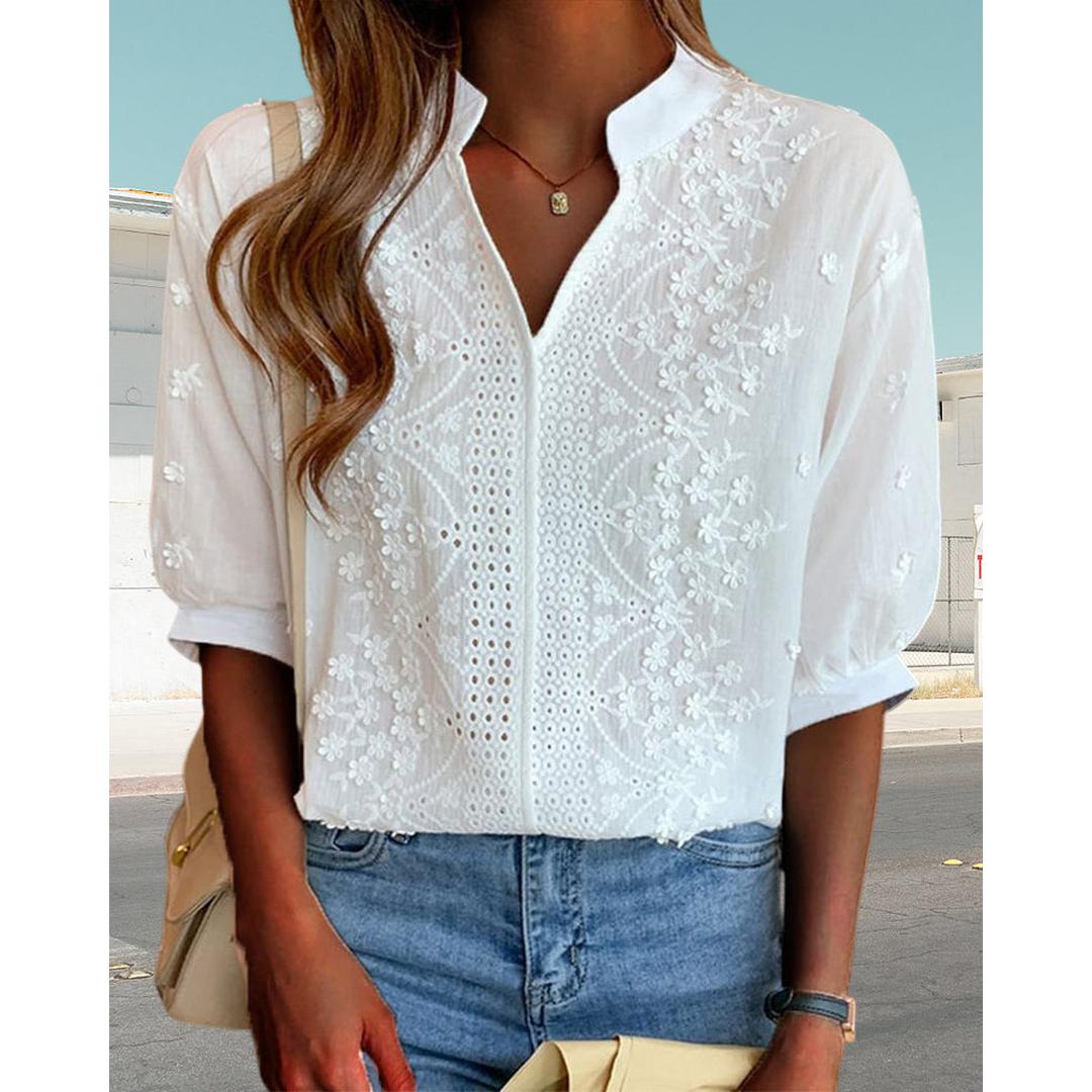 Mila | Women’s V-Neck Blouse with Puff Sleeves