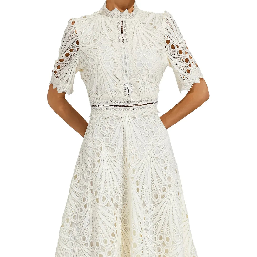 Amelia | Women’s Short Sleeve Lace Midi Dress
