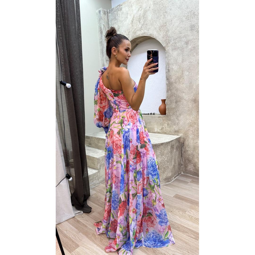 Lydia | One-Shoulder Floral Print Maxi Dress with High Slit