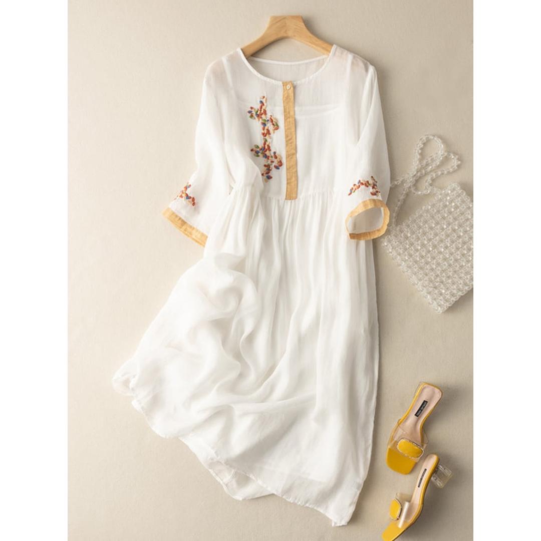 Lily | Women’s Embroidered Linen Midi Dress