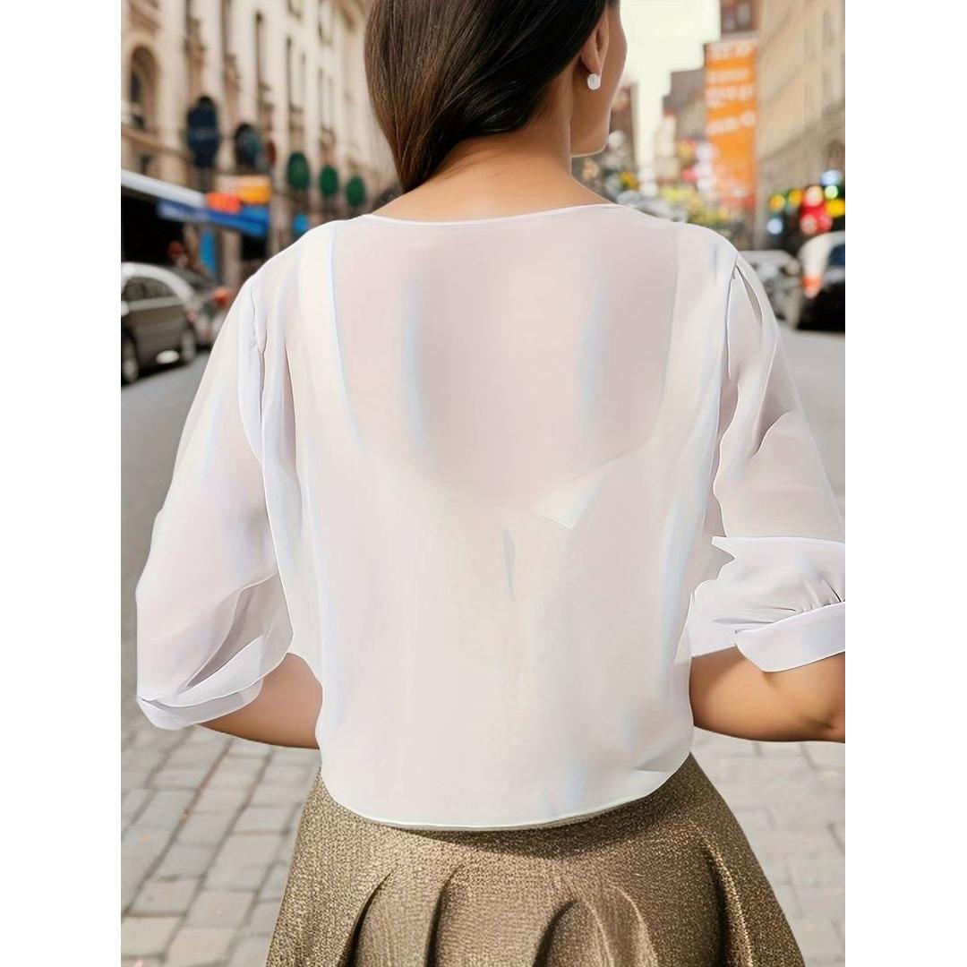 Serena | Women’s Sheer Tie-Front Blouse with V-Neck