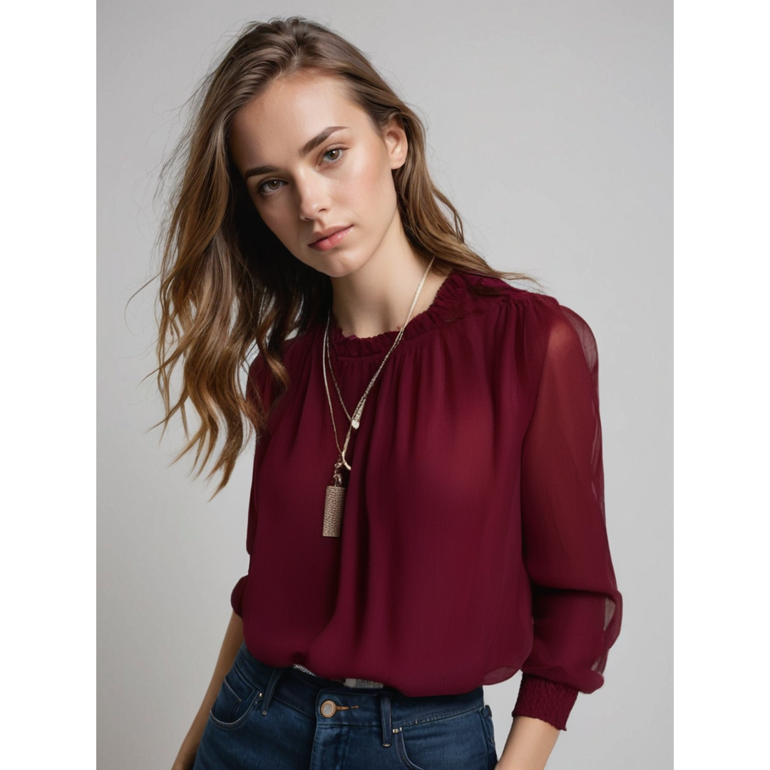 Valerie | Women’s Long Sleeve Blouse with Ruffle Trim
