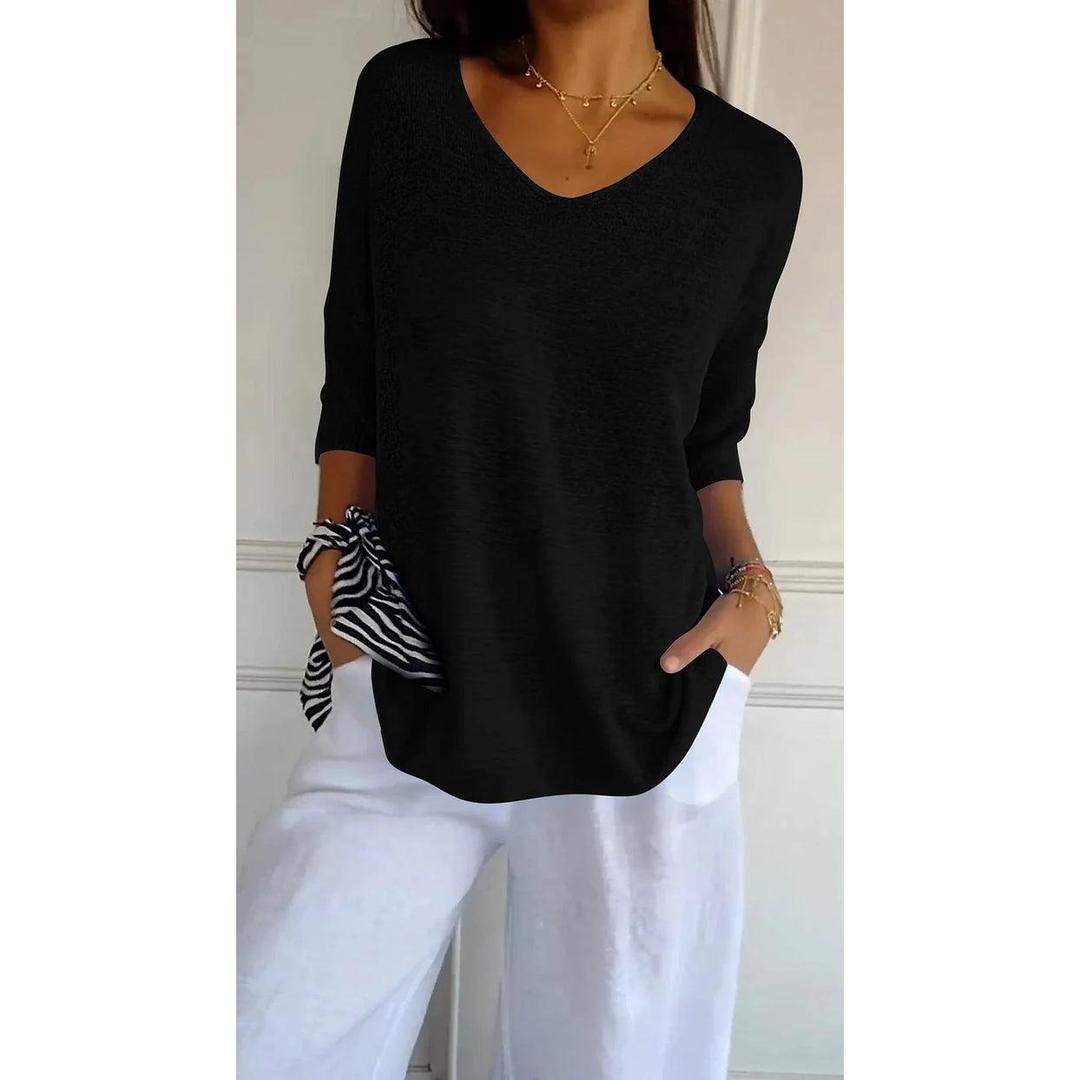 Emily | Women’s V-Neck Knit Top with Three-Quarter Sleeves