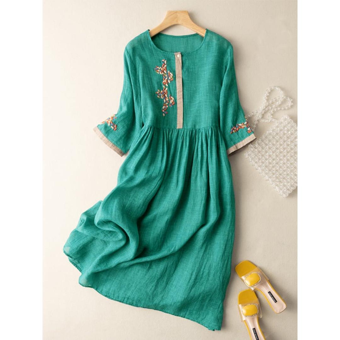 Lily | Women’s Embroidered Linen Midi Dress