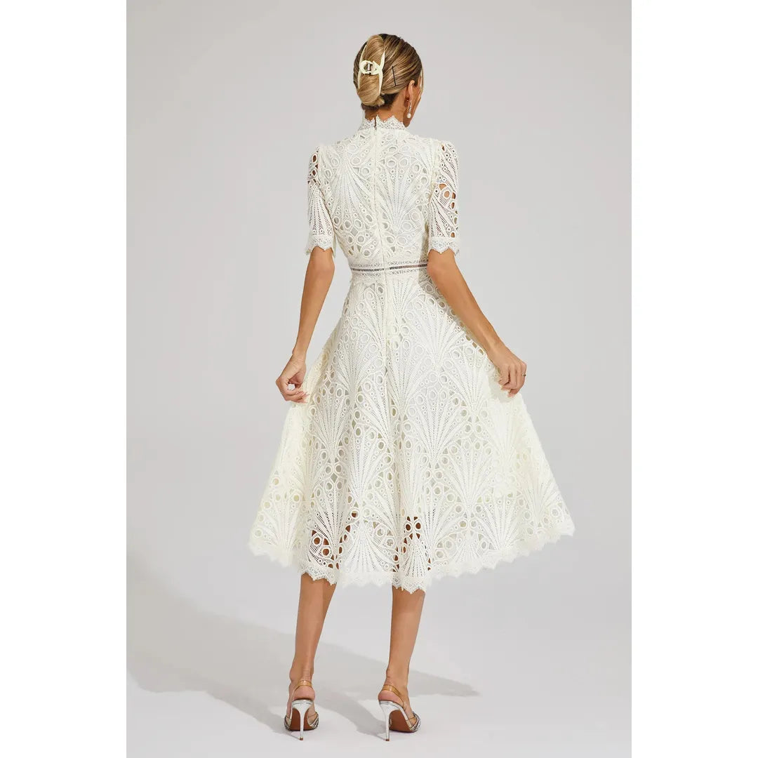 Amelia | Women’s Short Sleeve Lace Midi Dress