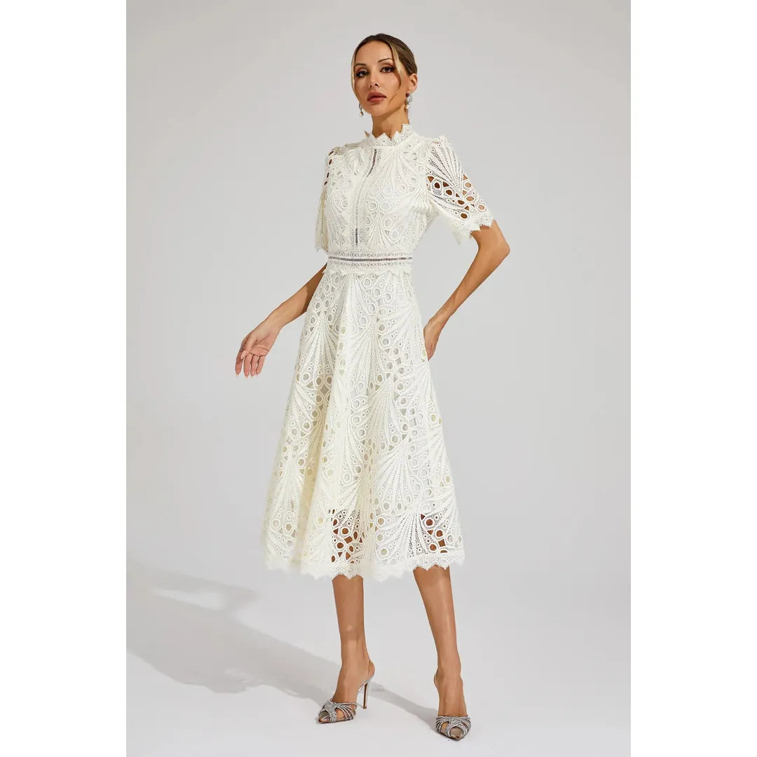 Amelia | Women’s Short Sleeve Lace Midi Dress
