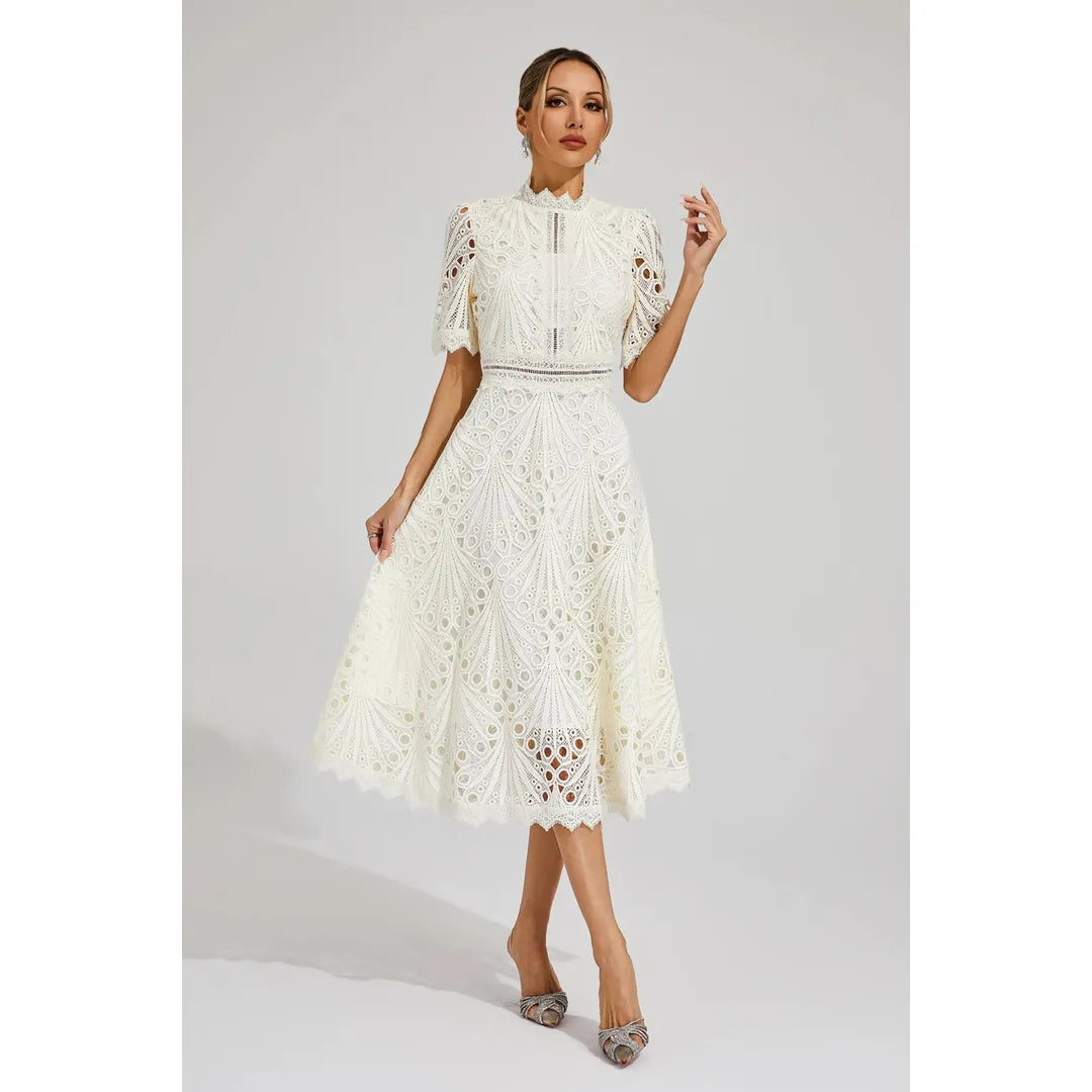 Amelia | Women’s Short Sleeve Lace Midi Dress