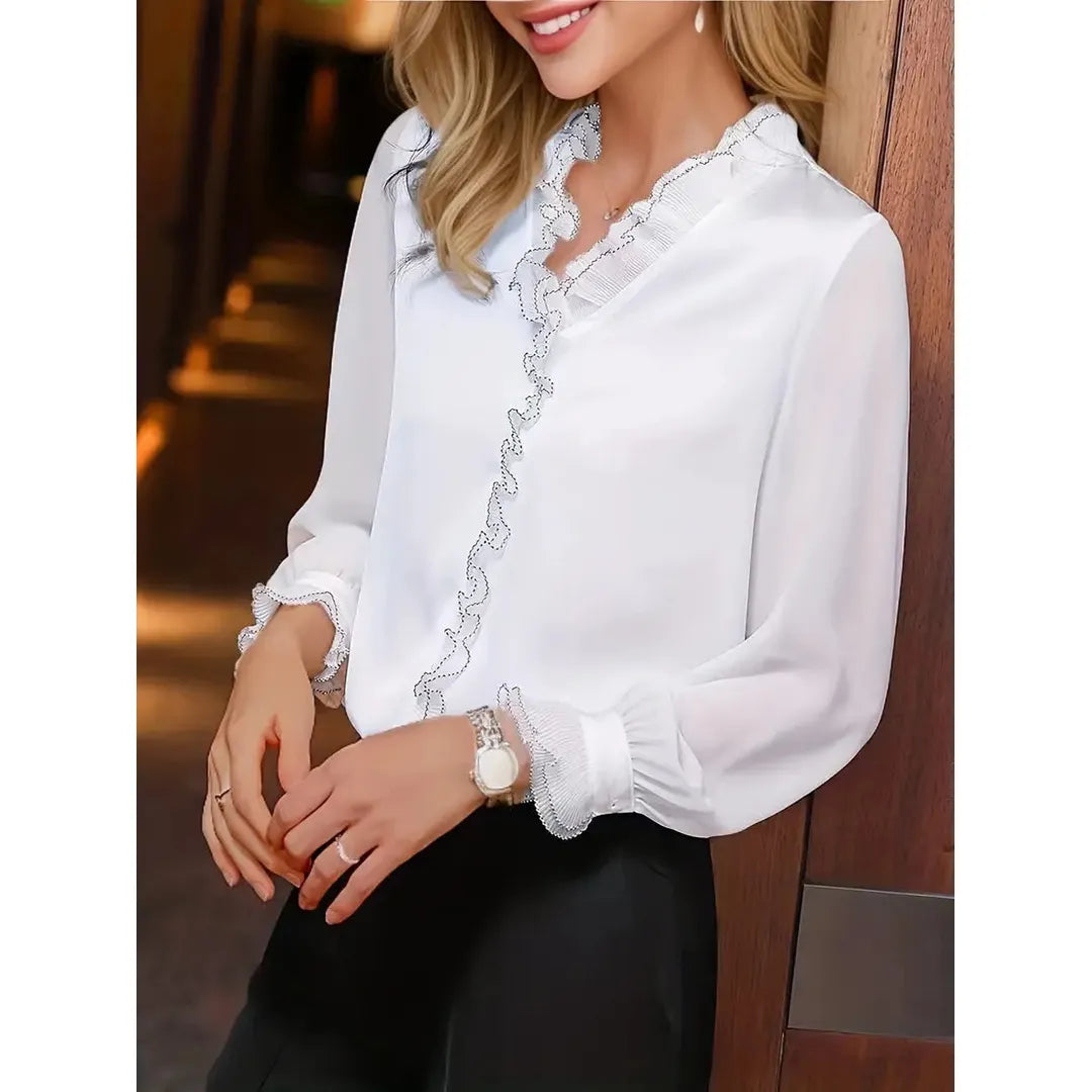 Valerie | Women’s Long Sleeve Blouse with Ruffle Trim
