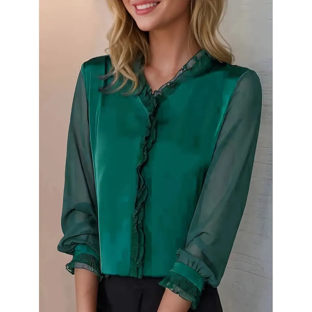 Valerie | Women’s Long Sleeve Blouse with Ruffle Trim