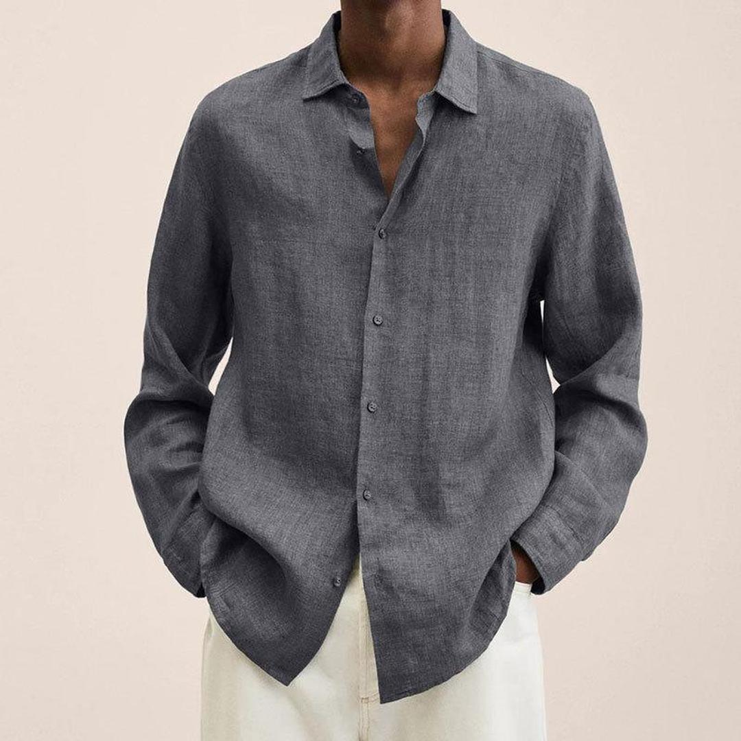 Luca | Men’s Linen Blend Long Sleeve Shirt with Classic Collar