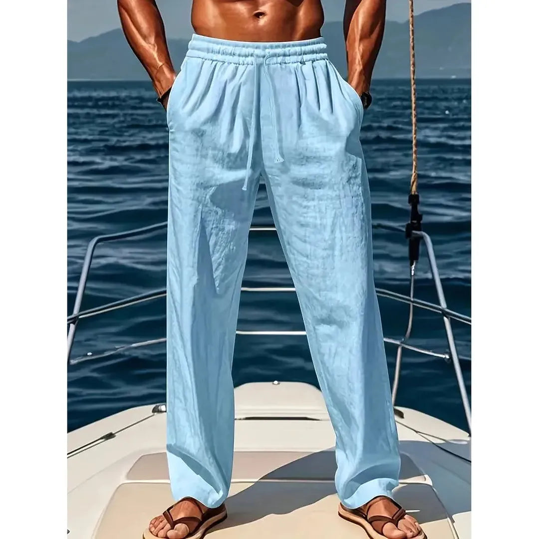 Lucas | Men’s Wide Leg Linen Trousers with Elastic Waist