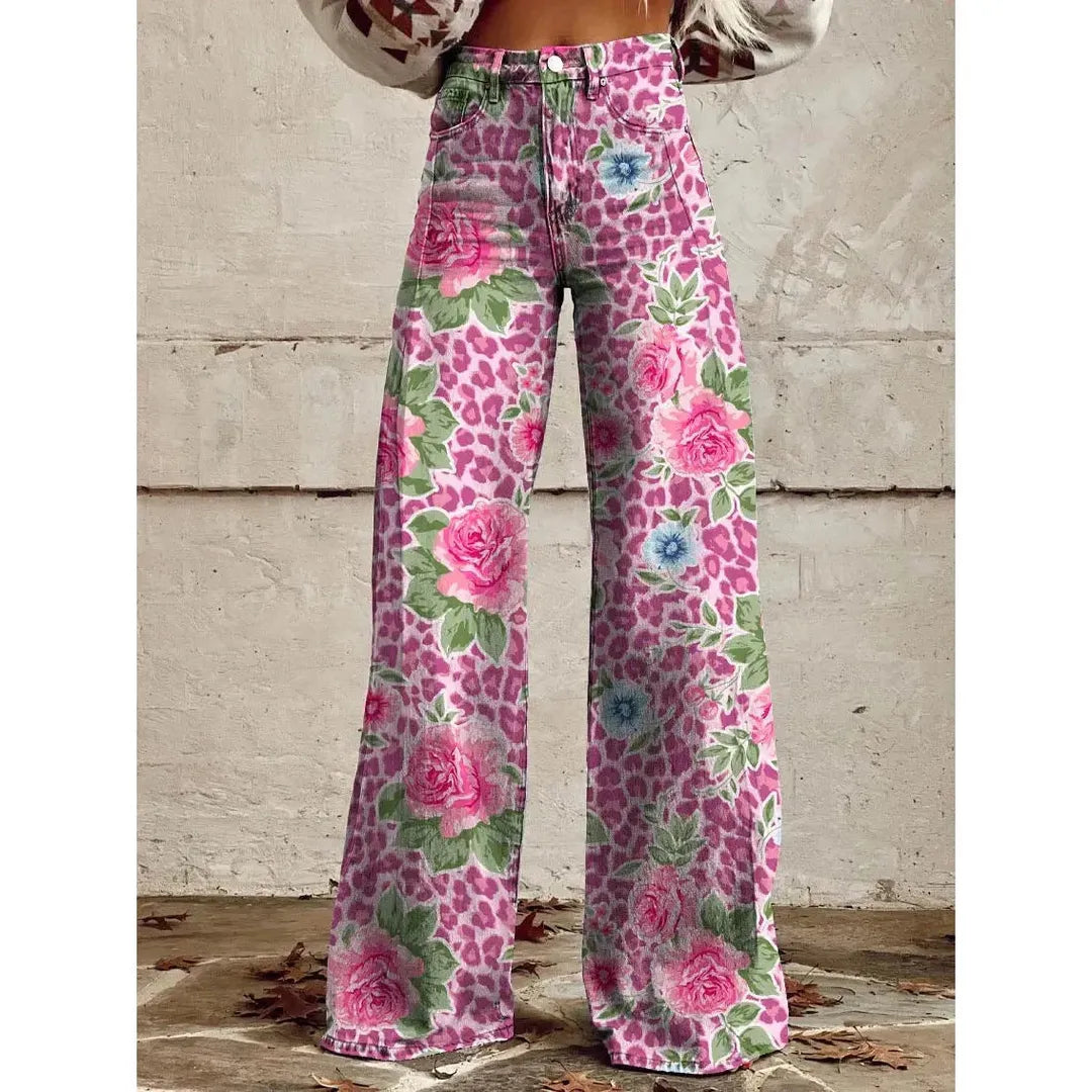 Harper | Women’s Wide Leg Floral Print Jeans