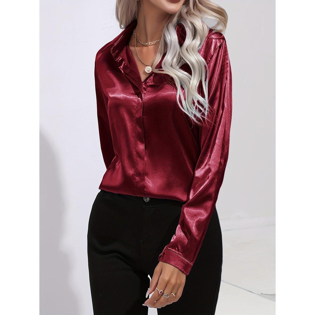 Sienna | Women’s Satin Button-Down Shirt with Long Sleeve