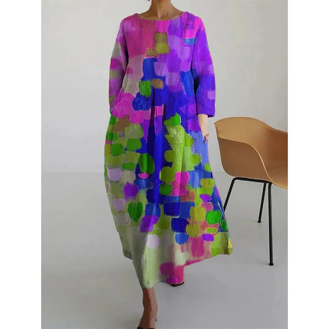 Penelope | Women’s Long Floral Print Dress with Round Neck