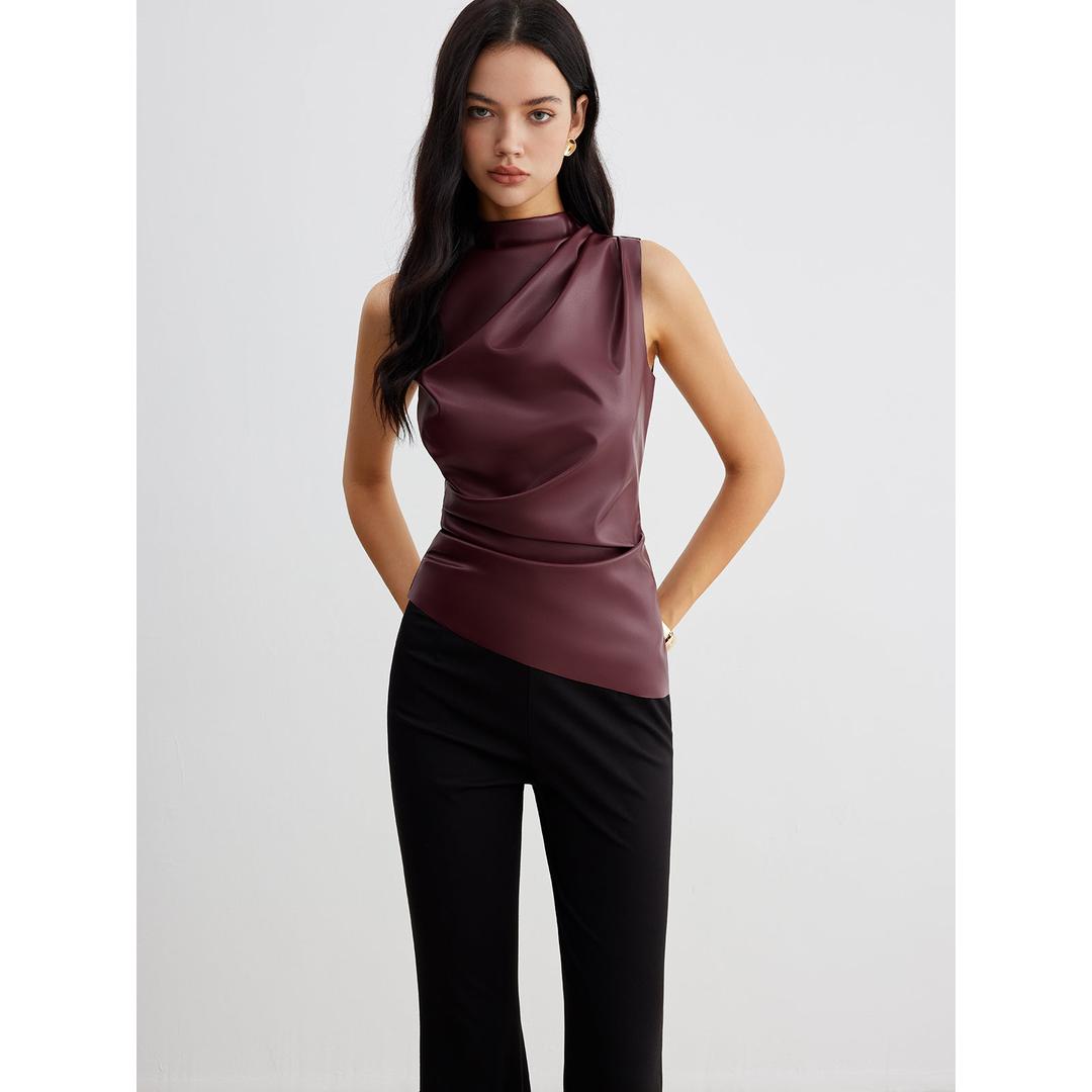 Elena | Women’s High Neck Top with Draped Front Detail