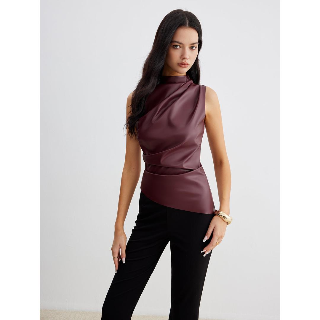 Elena | Women’s High Neck Top with Draped Front Detail
