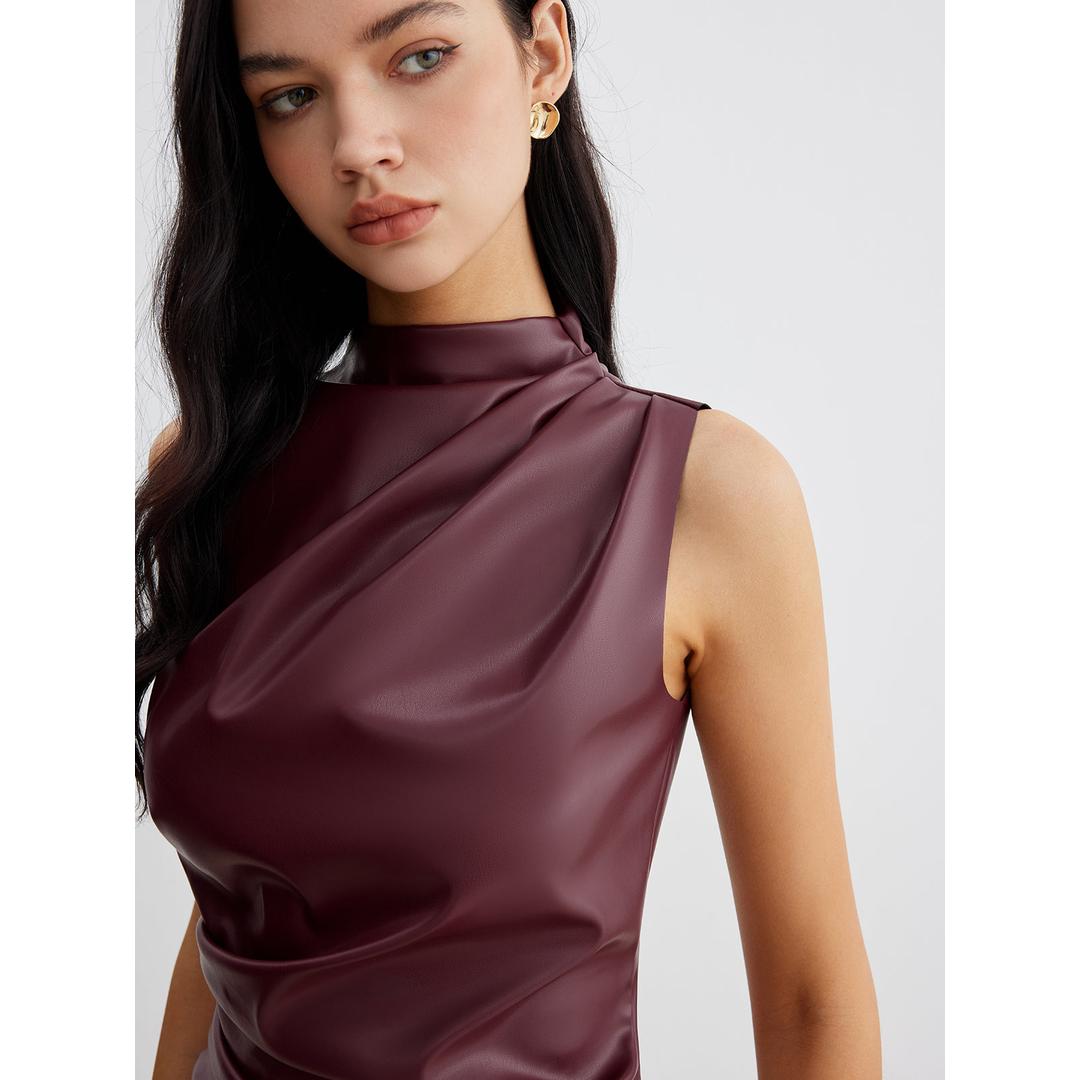 Elena | Women’s High Neck Top with Draped Front Detail