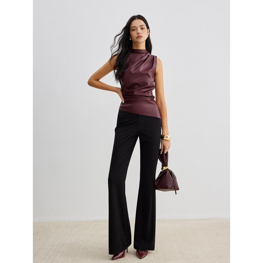 Elena | Women’s High Neck Top with Draped Front Detail
