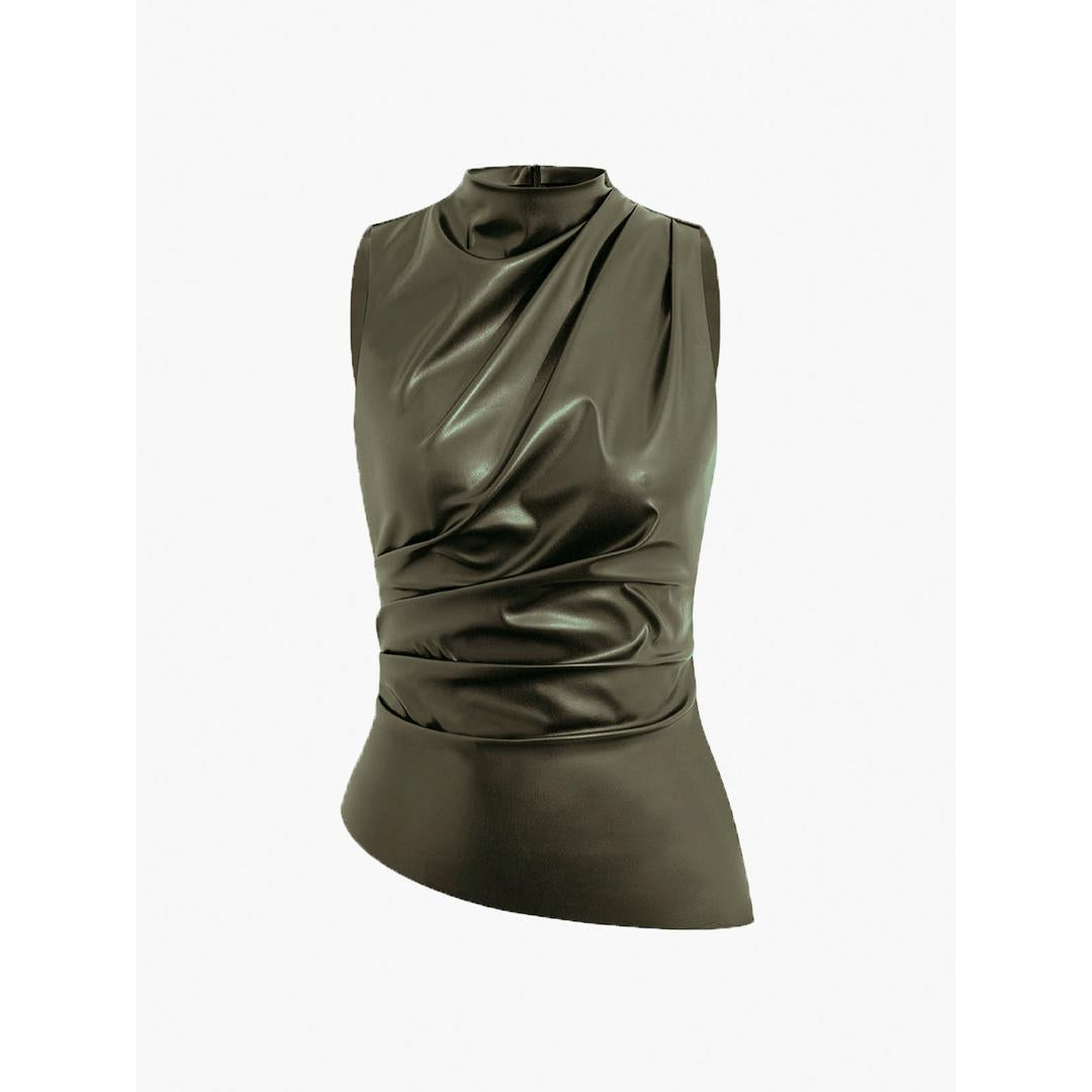 Elena | Women’s High Neck Top with Draped Front Detail