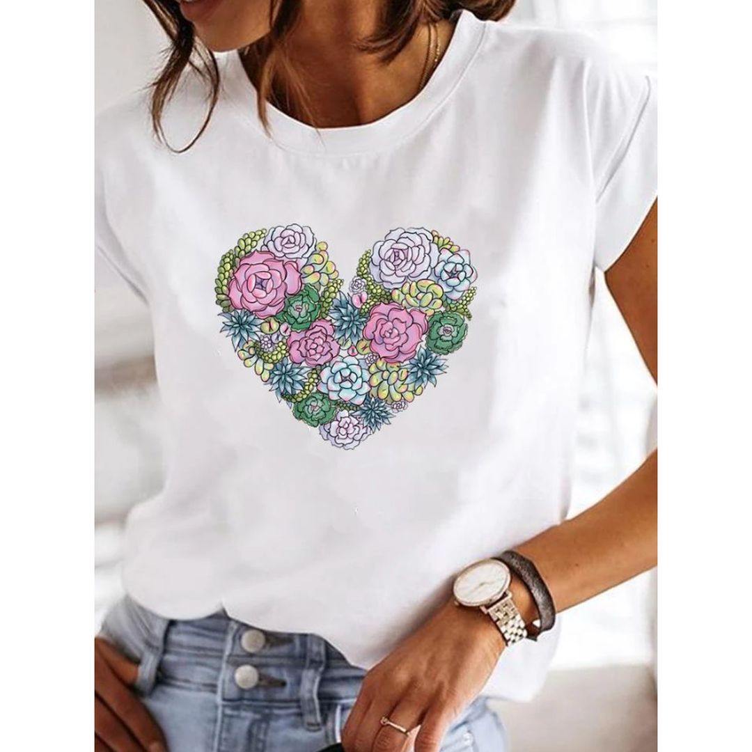 Chloe | Women’s White Short-Sleeve T-Shirt with Heart Print