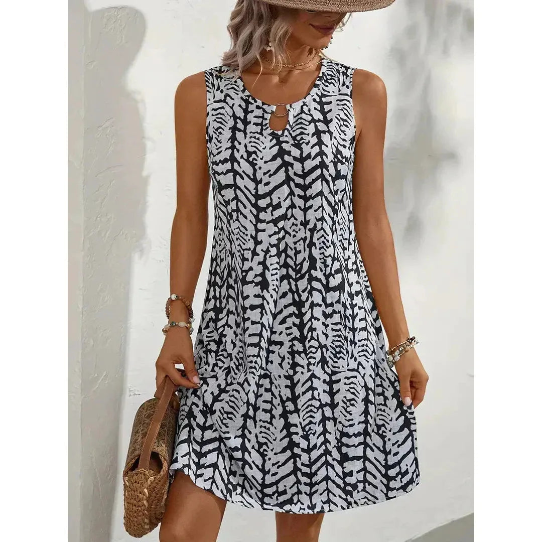 Harper | Women’s Sleeveless Printed Mini Dress with Round Neck