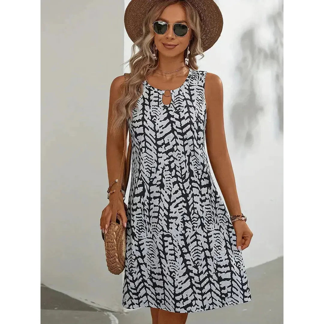 Harper | Women’s Sleeveless Printed Mini Dress with Round Neck