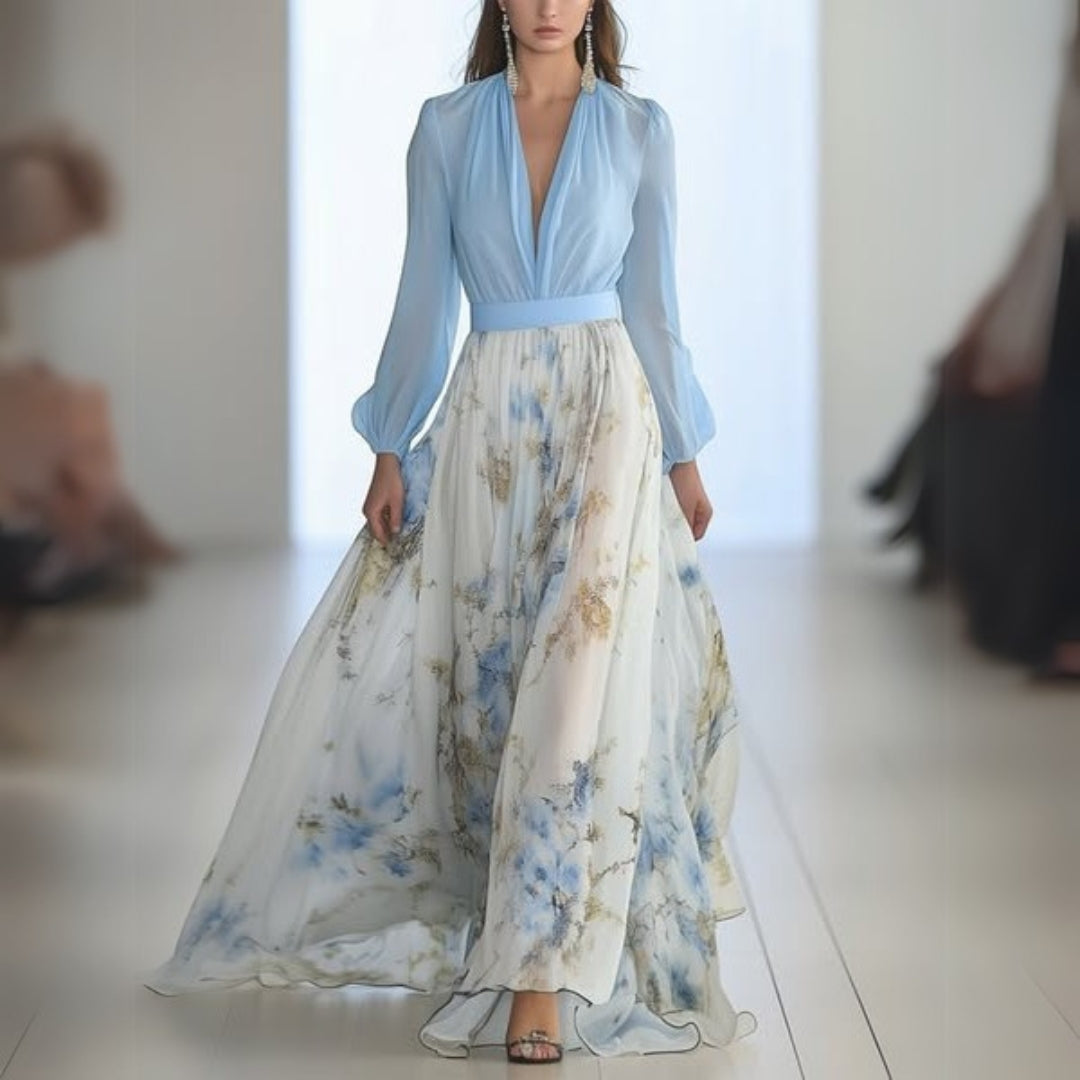 Clara | Long Sleeve Floral Maxi Dress with V-Neck