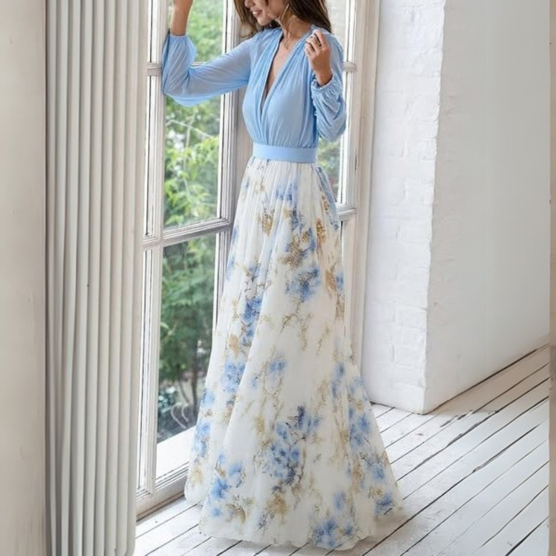 Clara | Long Sleeve Floral Maxi Dress with V-Neck